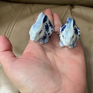 Blue & White Ceramic Bunny Salt & Pepper Shakers